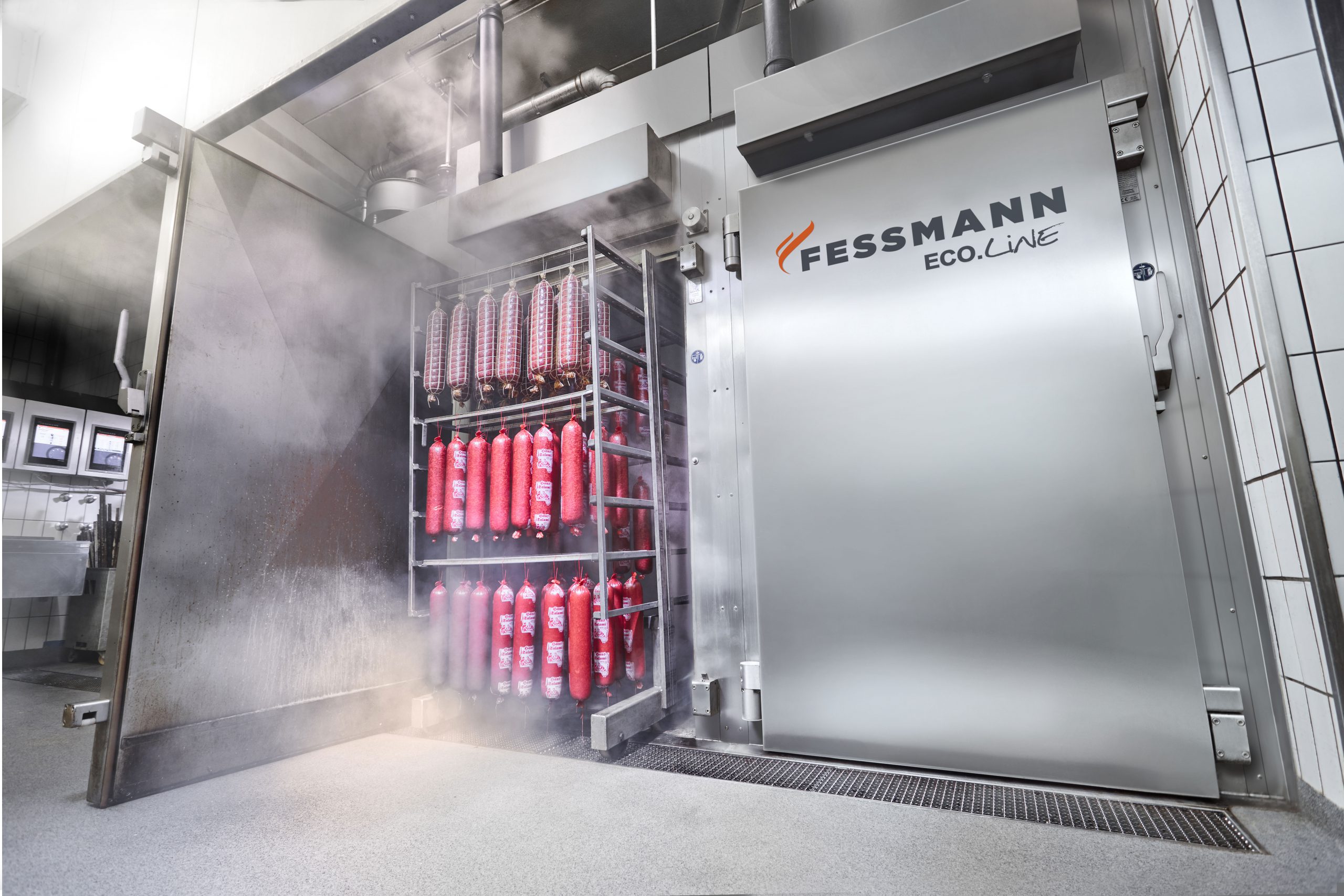 fessmann ecoline smokehouse being loaded with smoked products 